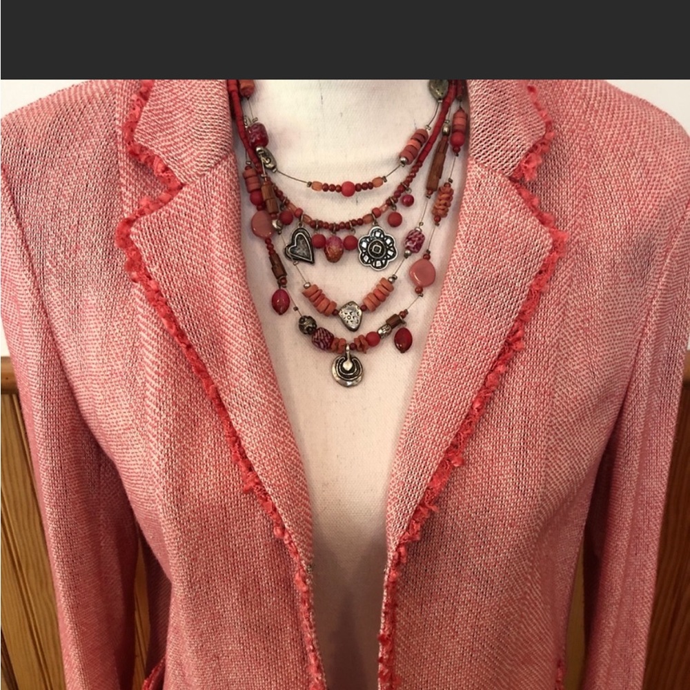 Pink Fringe-Trim Lightweight Spring/Summer Jacket